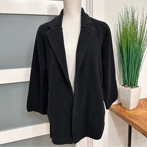 Quince Organic Cotton Black Knit Sweater Blazer Jacket SZ Medium Casual EUC